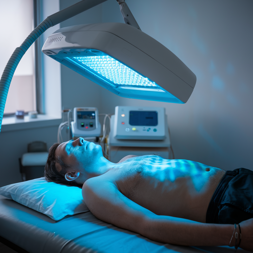 Man onder licht bank